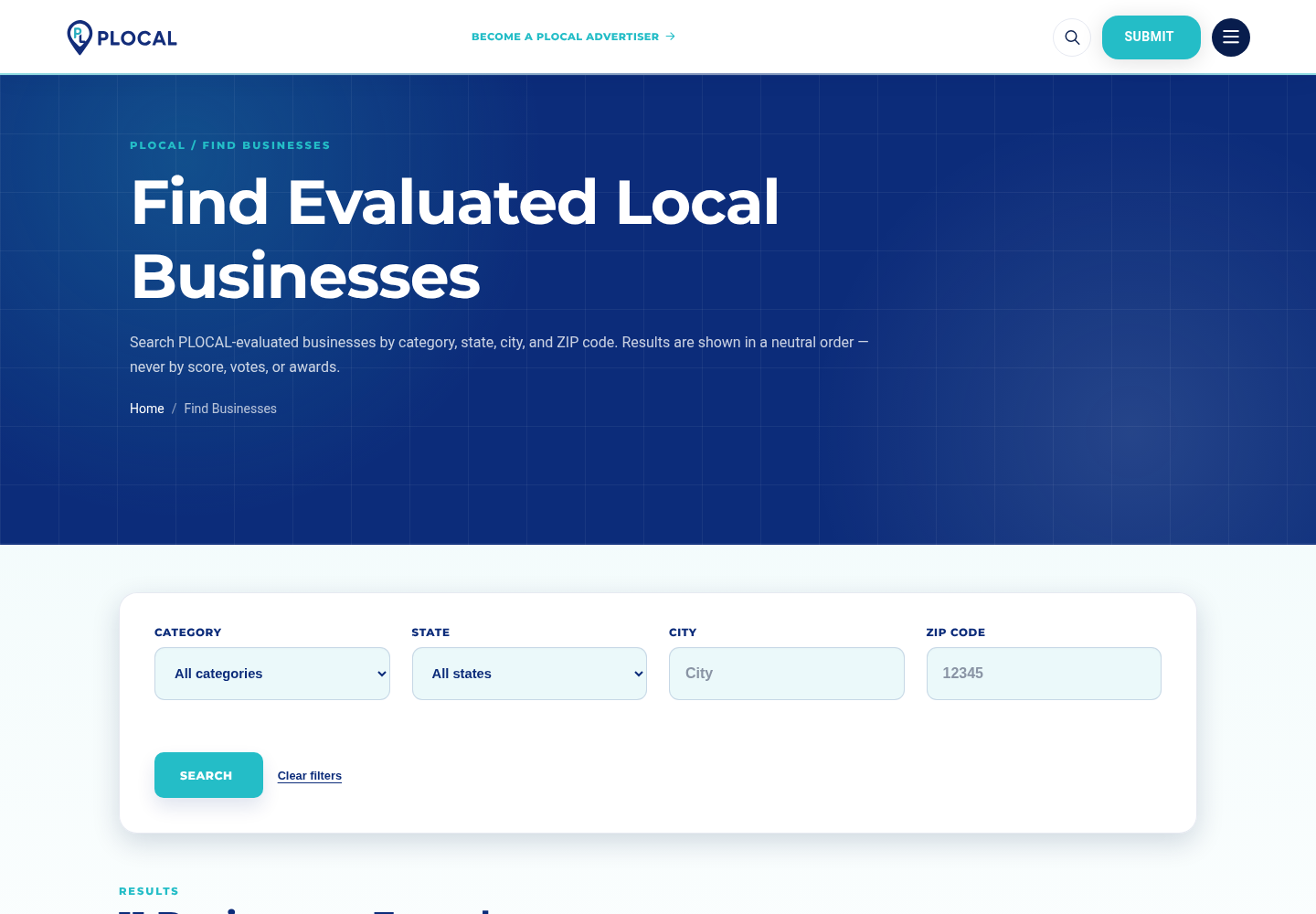 Find Businesses page