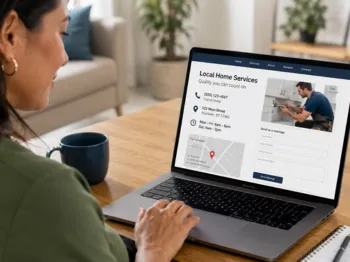 Customer reviewing contact information for a local home service provider online