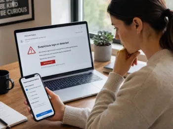Person reviewing a suspicious account alert and reporting potentially fraudulent activity